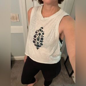 **SOLD**FP Movement by Free People White Muscle Tee with Blue Graphic